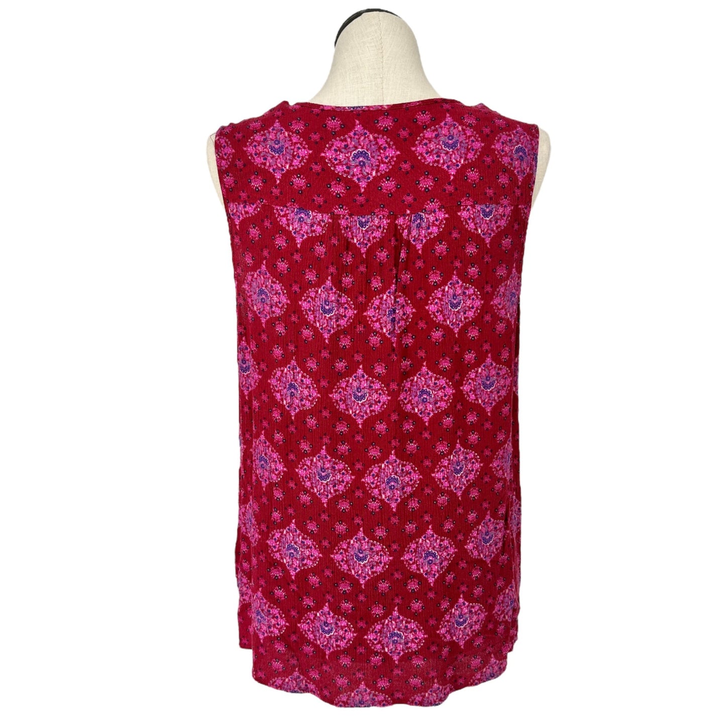 Magnolia Grace Top Womens 2X Sleeveless Floral Print Red Pink Rayon