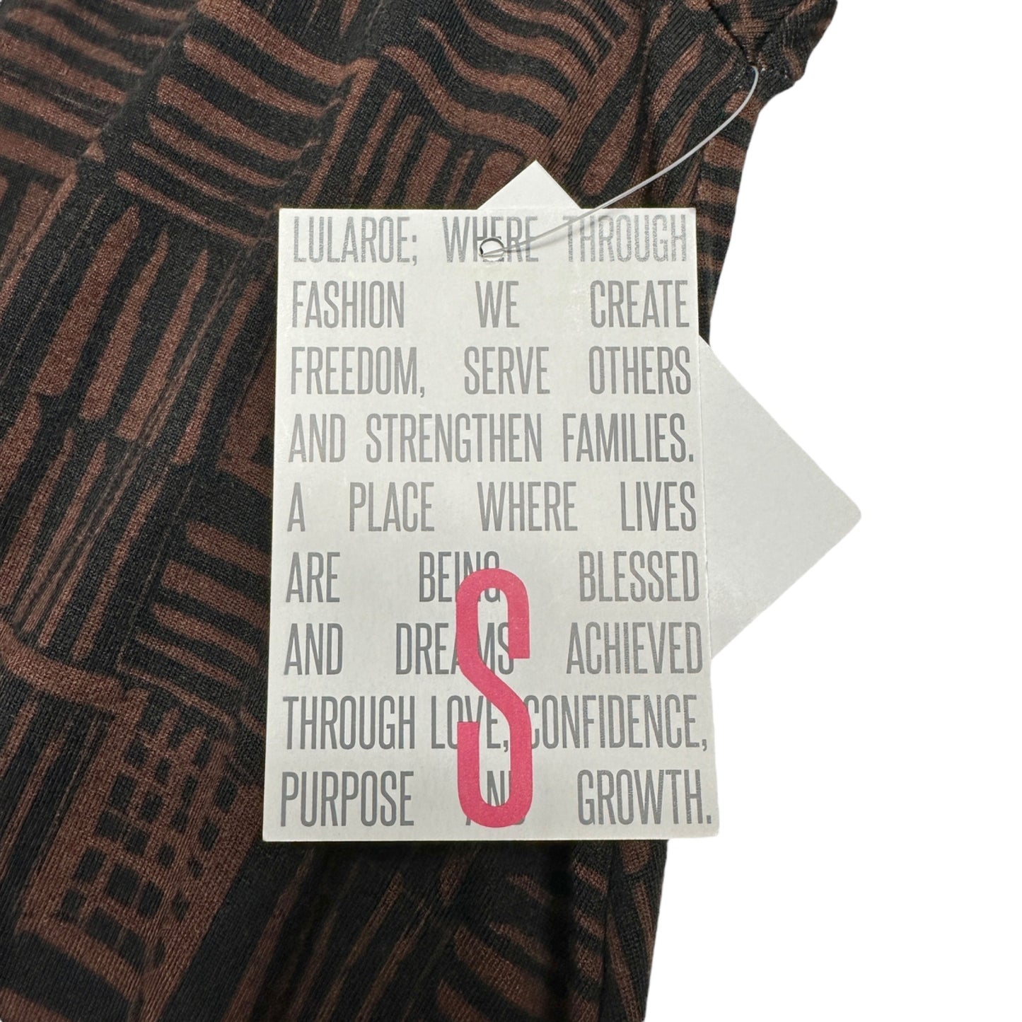 LuLaRoe Retired Carly Dress S Black Brown Print SS Hi-Low Hem NWT