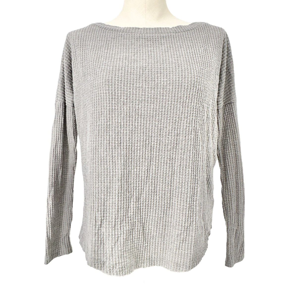 Aeropostle Perfect Waffle Tee Women's XS Gray Seriously Soft Boat Neck LS EUC