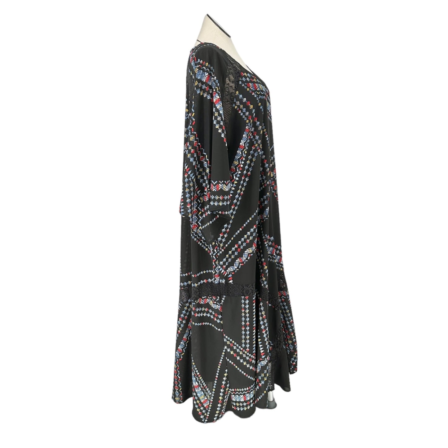 Denim 24/7 2pc Maxi Dress Womens 28W Black with Multicolor Geometric Pattern