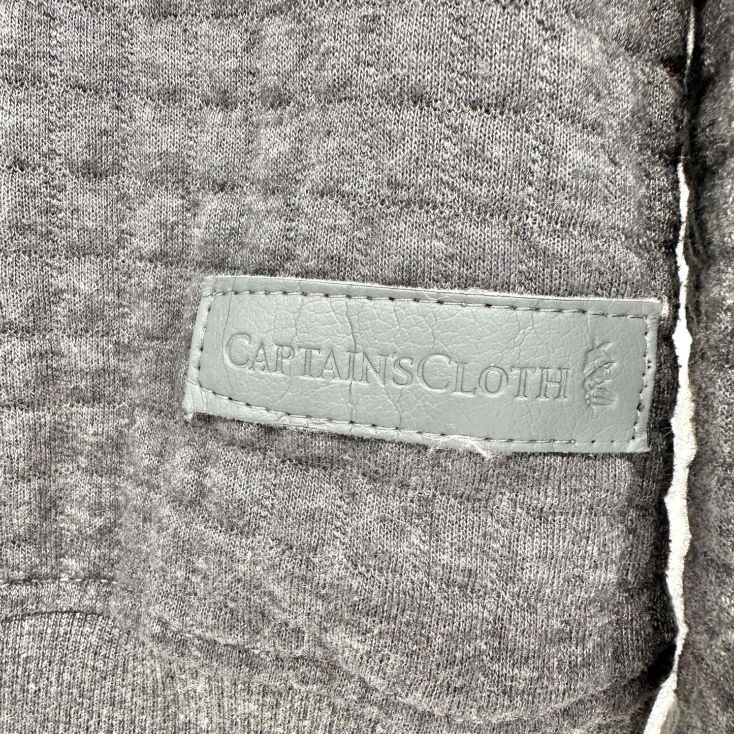 Captain's Cloth Sweatshirt L Hooded Gray Quilted Waffle Knit LS Brand Patch