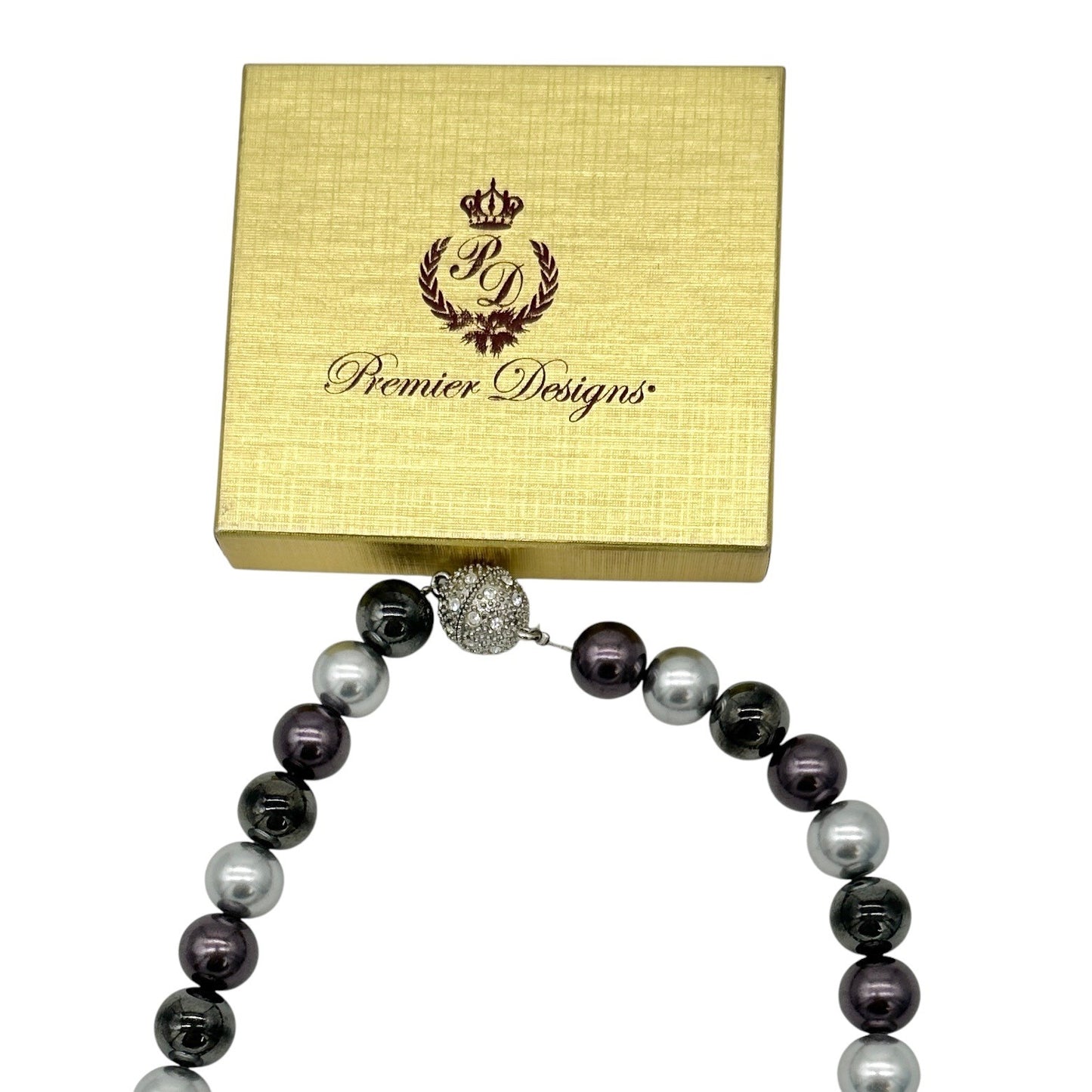 Premier Designs Multicolor Faux Pearl Necklace 14 inch Rhinestone Magnetic Clasp