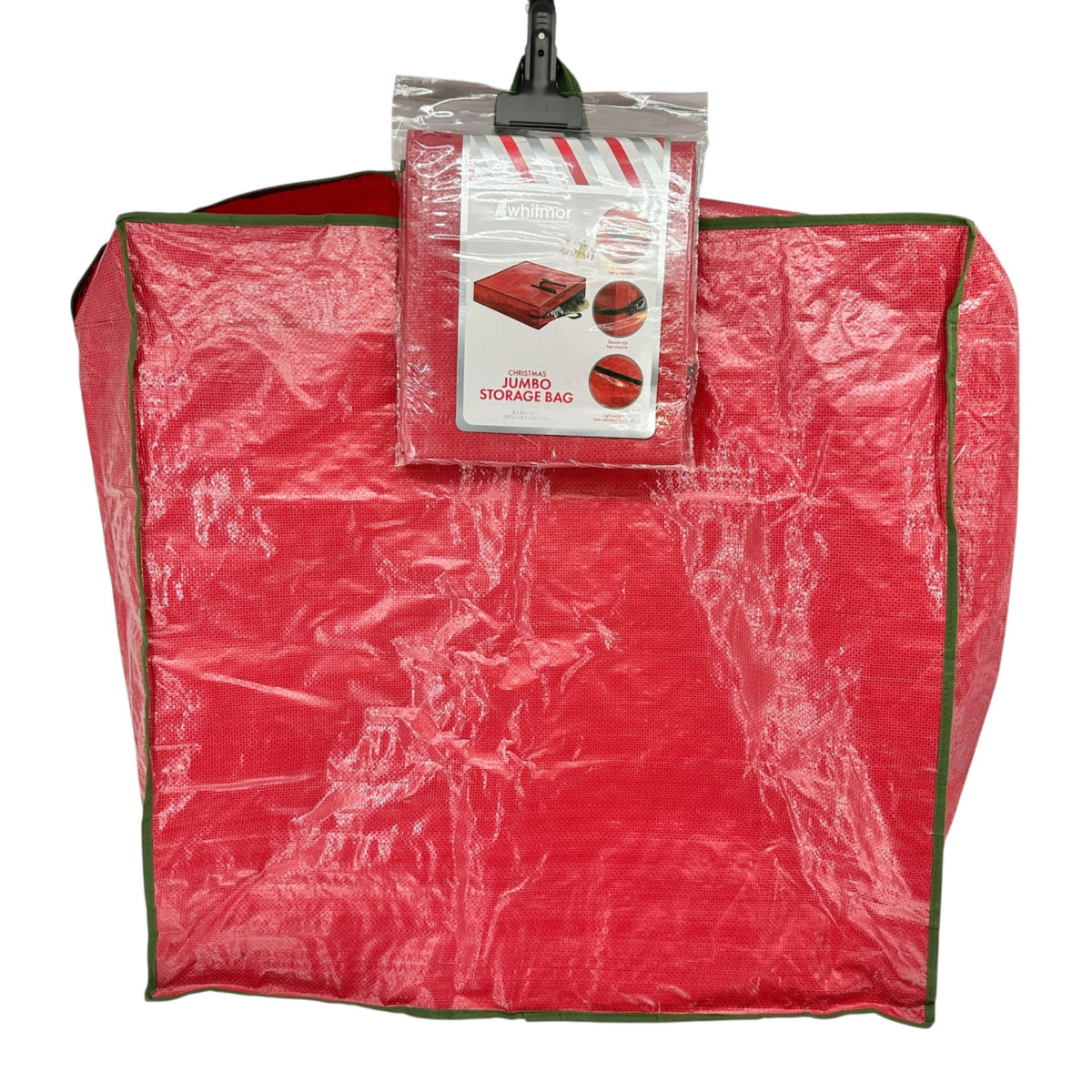 Whitmor Christmas Jumbo Storage Bags 1 New 1 Used Red Zip Up Handles 30x30x8 Red