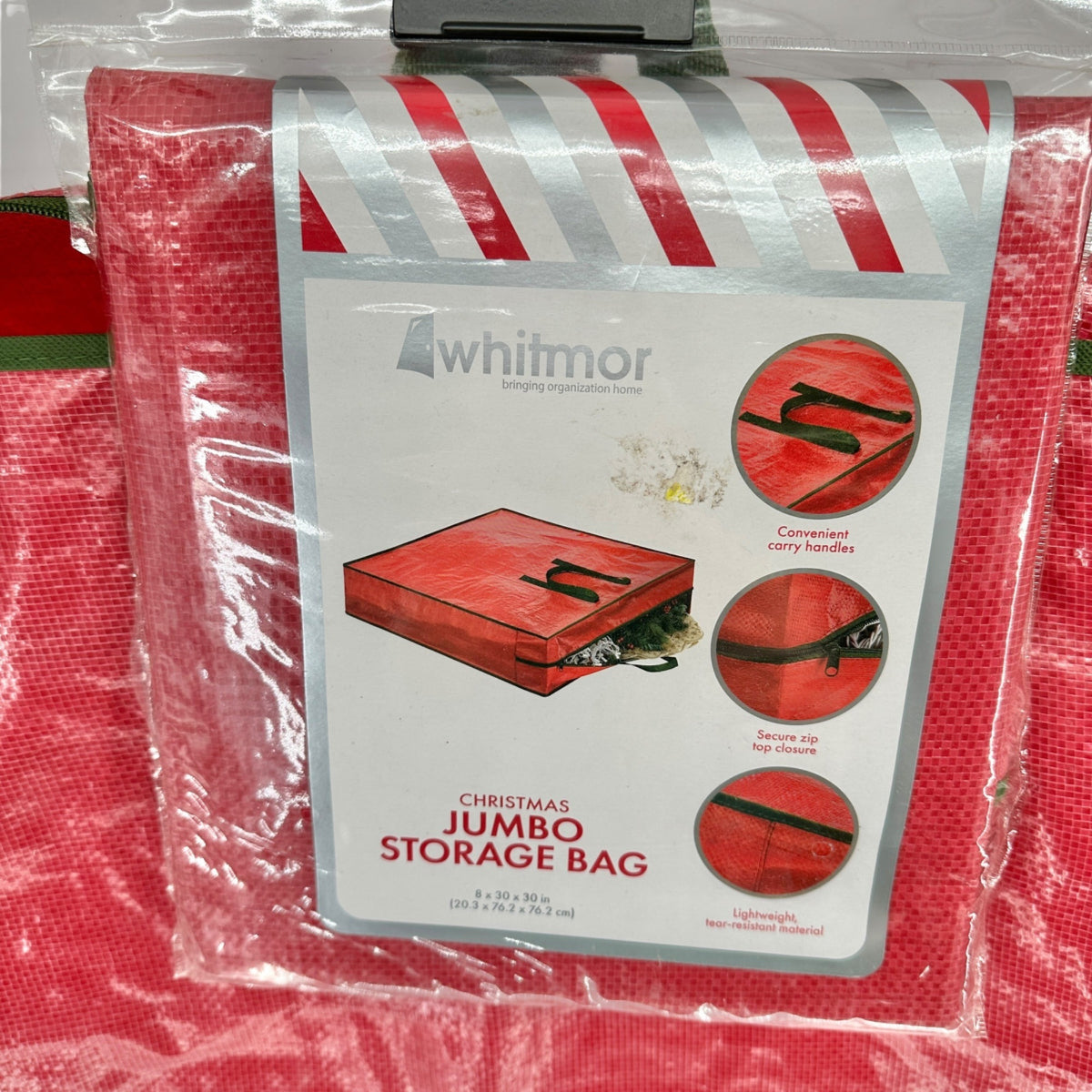Whitmor Christmas Jumbo Storage Bags 1 New 1 Used Red Zip Up Handles 30x30x8 Red