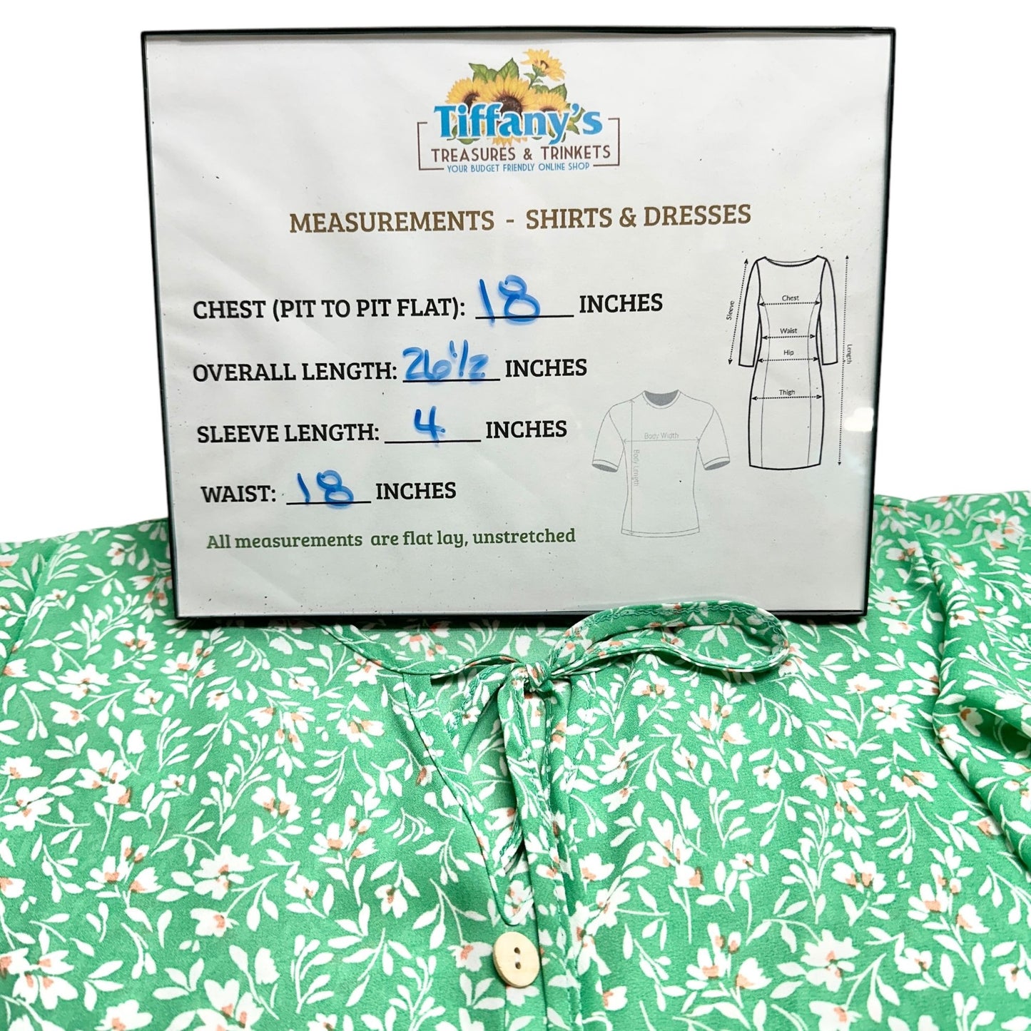 Haptics Blouse Womens S Green Floral Print Flutter Sleeves Buttons Ribbon Tie