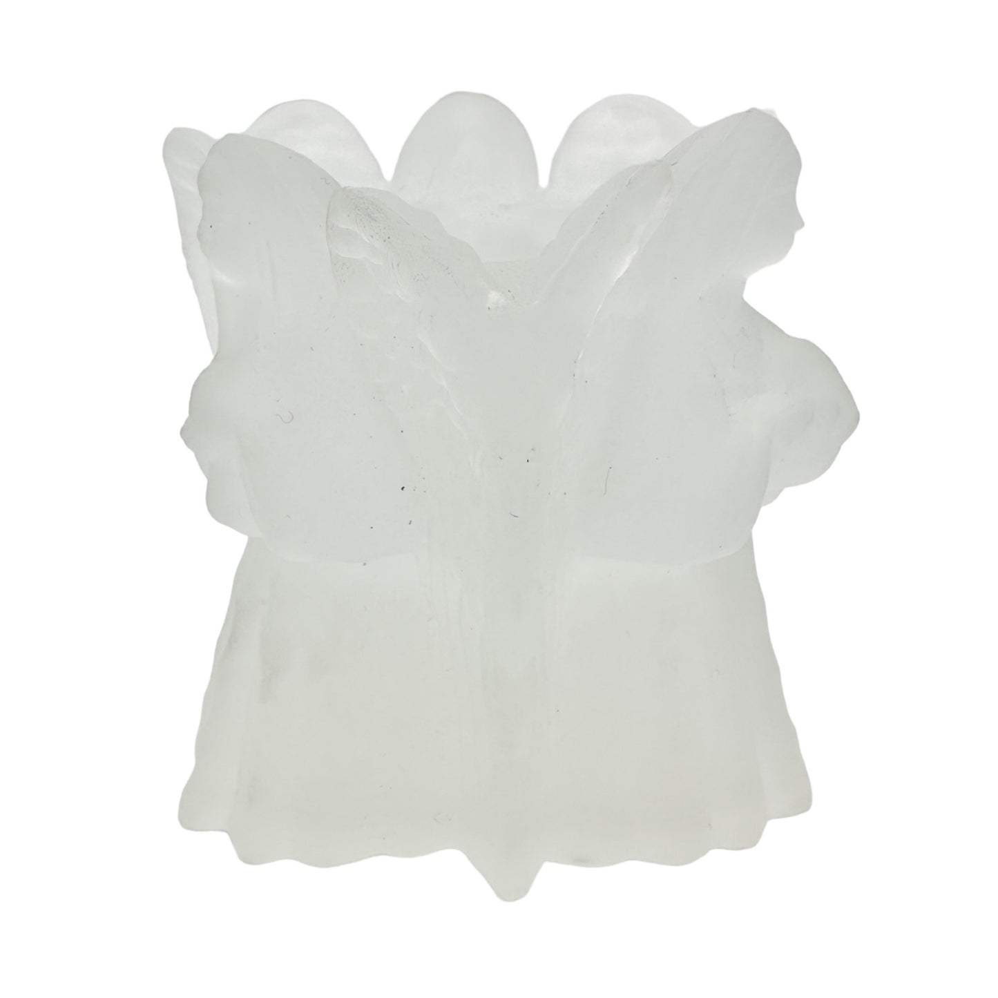 Enesco Glass Angels Candle Holder Frosted Votive 3 sided 4 x 4 x 4 in Box