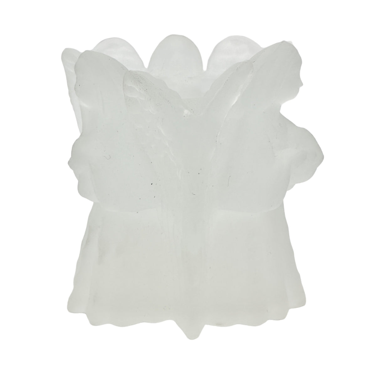 Enesco Glass Angels Candle Holder Frosted Votive 3 sided 4 x 4 x 4 in Box