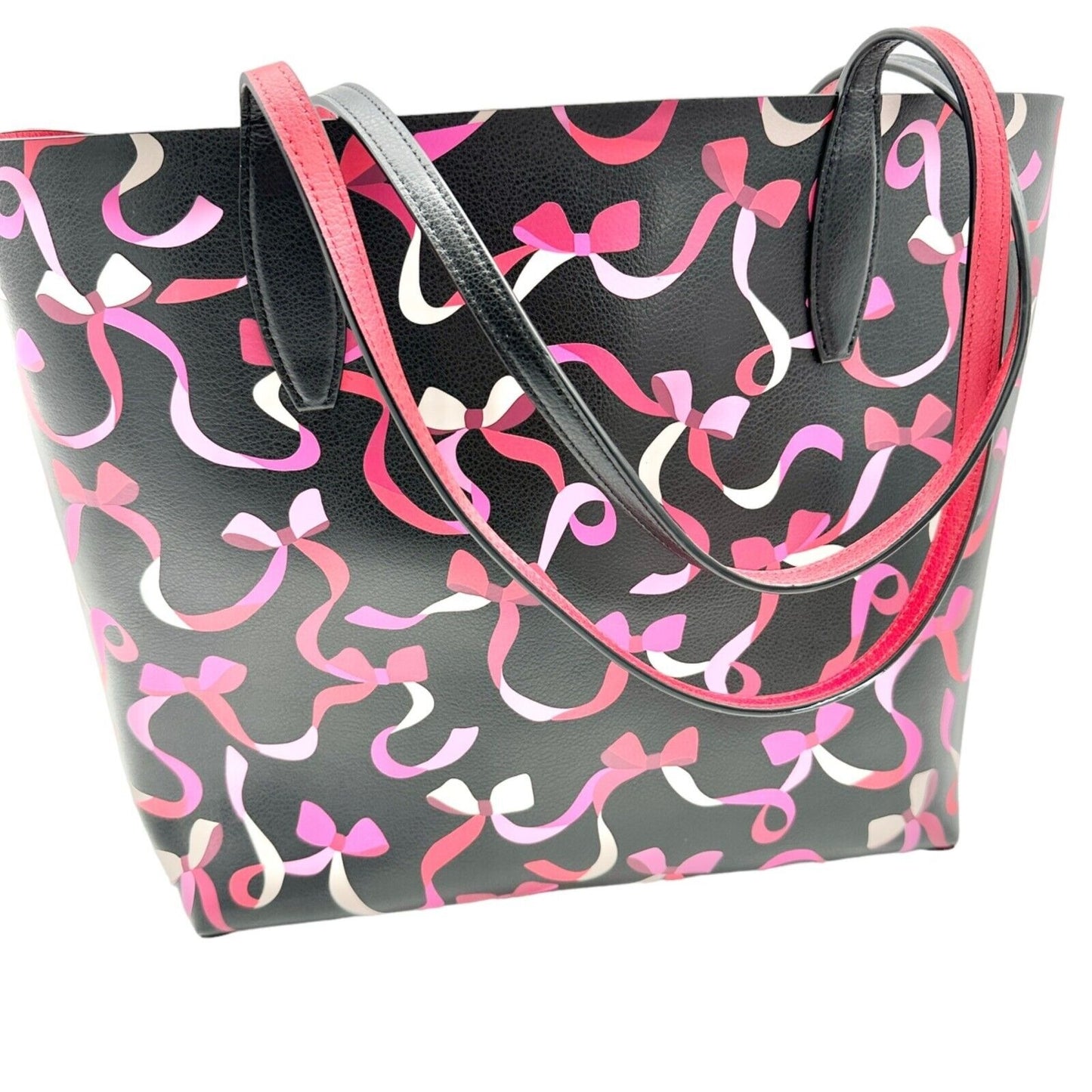 Kate Spade NY Tote Bag Black Pink Wrapping Party Design With Pouch Leather NEW