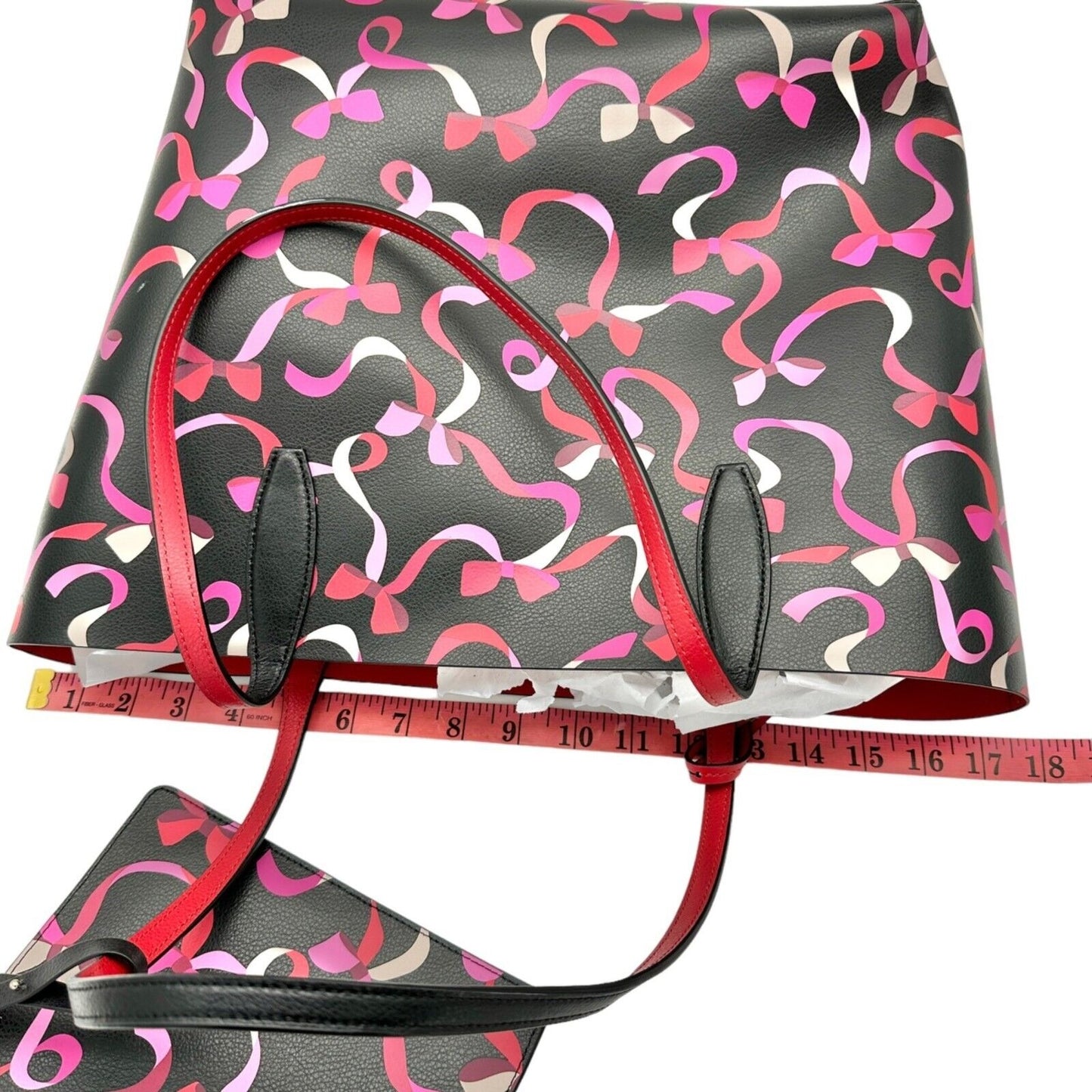 Kate Spade NY Tote Bag Black Pink Wrapping Party Design With Pouch Leather NEW