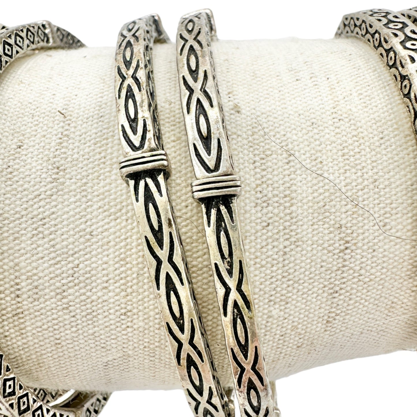 Set of 6 Bracelets Stretch Bangles Silver Celtic Look 2 ea of 3 Patterns NWOT