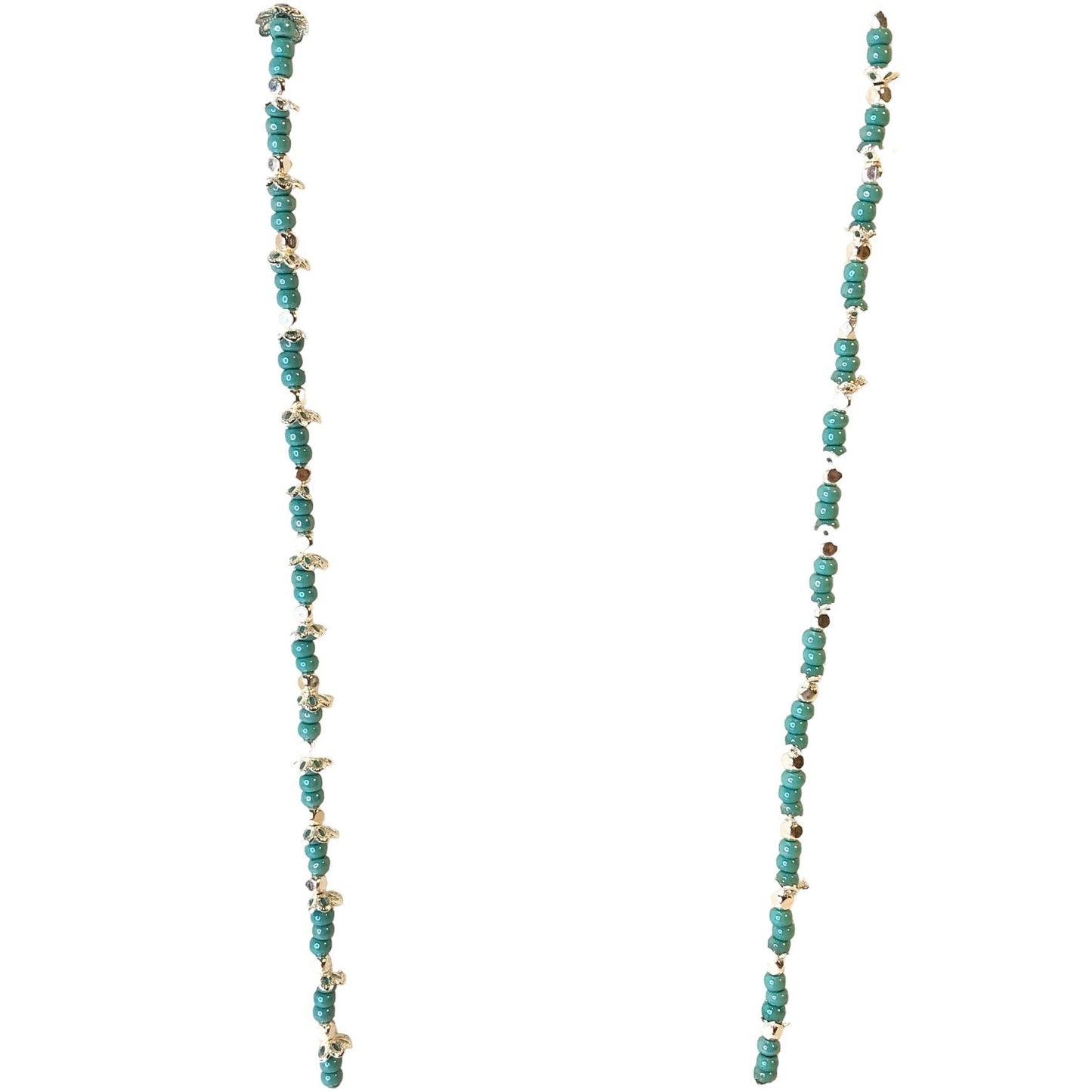 Handcrafted Bead Necklace Teal & Silver Beads Simple Classic Long Beautiful NEW