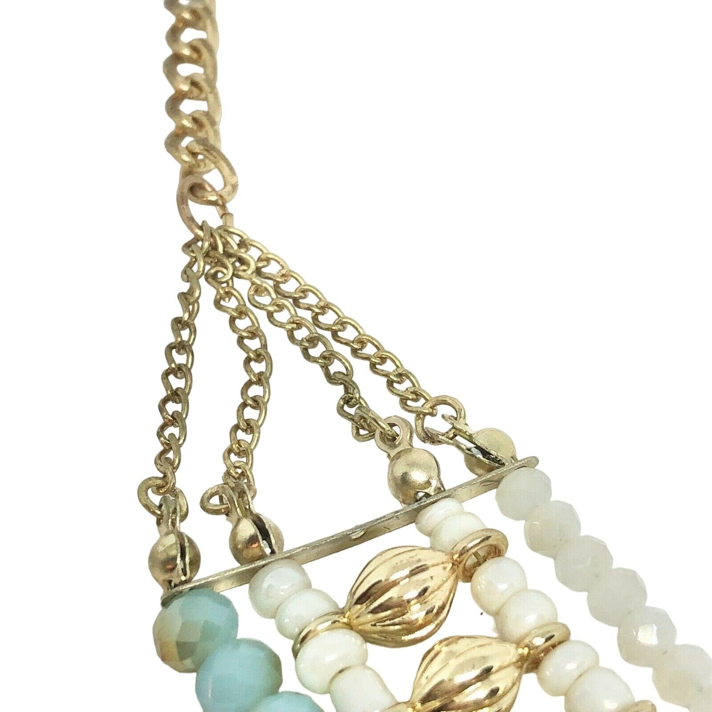 Multi-strand Goldtone Cream Brown Blue Bead Collar Necklace