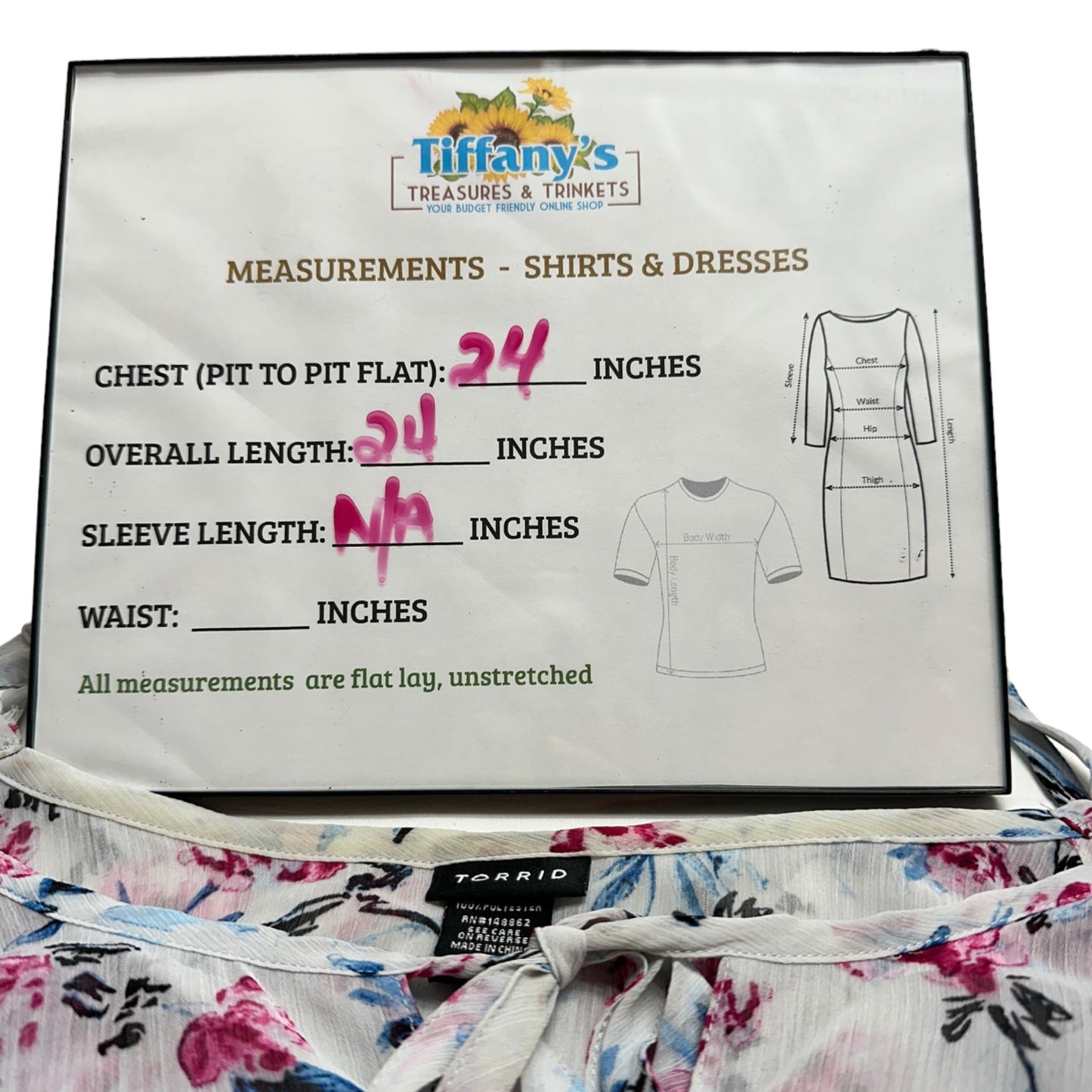 Torrid Top Womens 3X Sleeveless Layered Blouse Floral Print Pink Blue on White