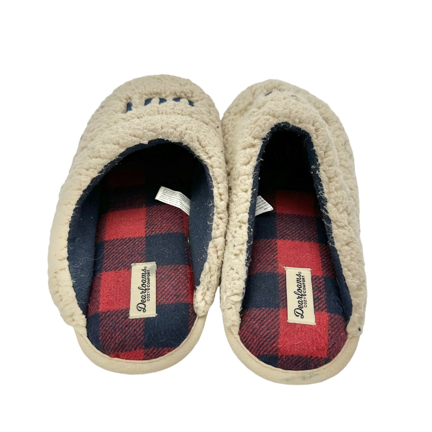 Dearforms Cozy Comfort Slippers CHILL OUT Med US 9-10 Red Black Plaid Inside