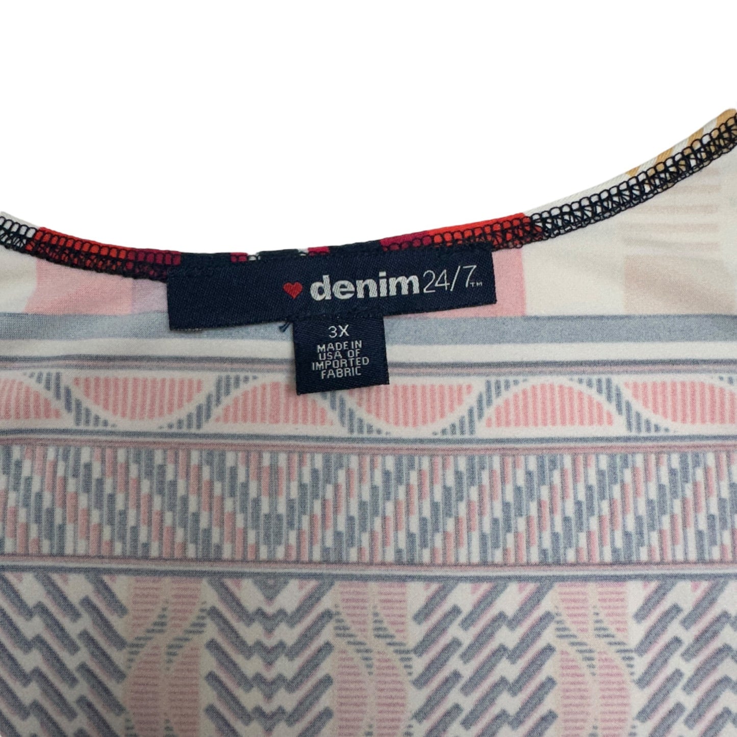 Denim 24/7 Maxi Dress Womens 3X Sleeveless Navy w/ Multicolor Geometric Pattern