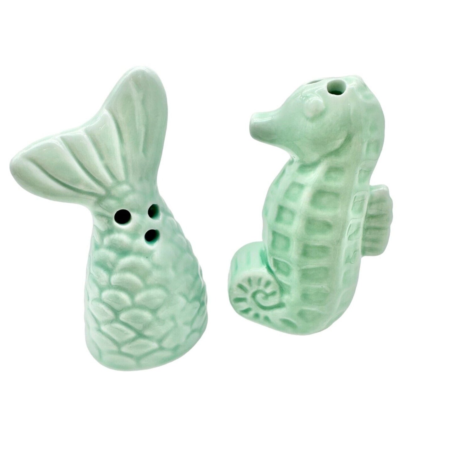 Salt & Pepper Shakers Seahorse and Fish Tail Nautical Beach Summer Home Light Gr