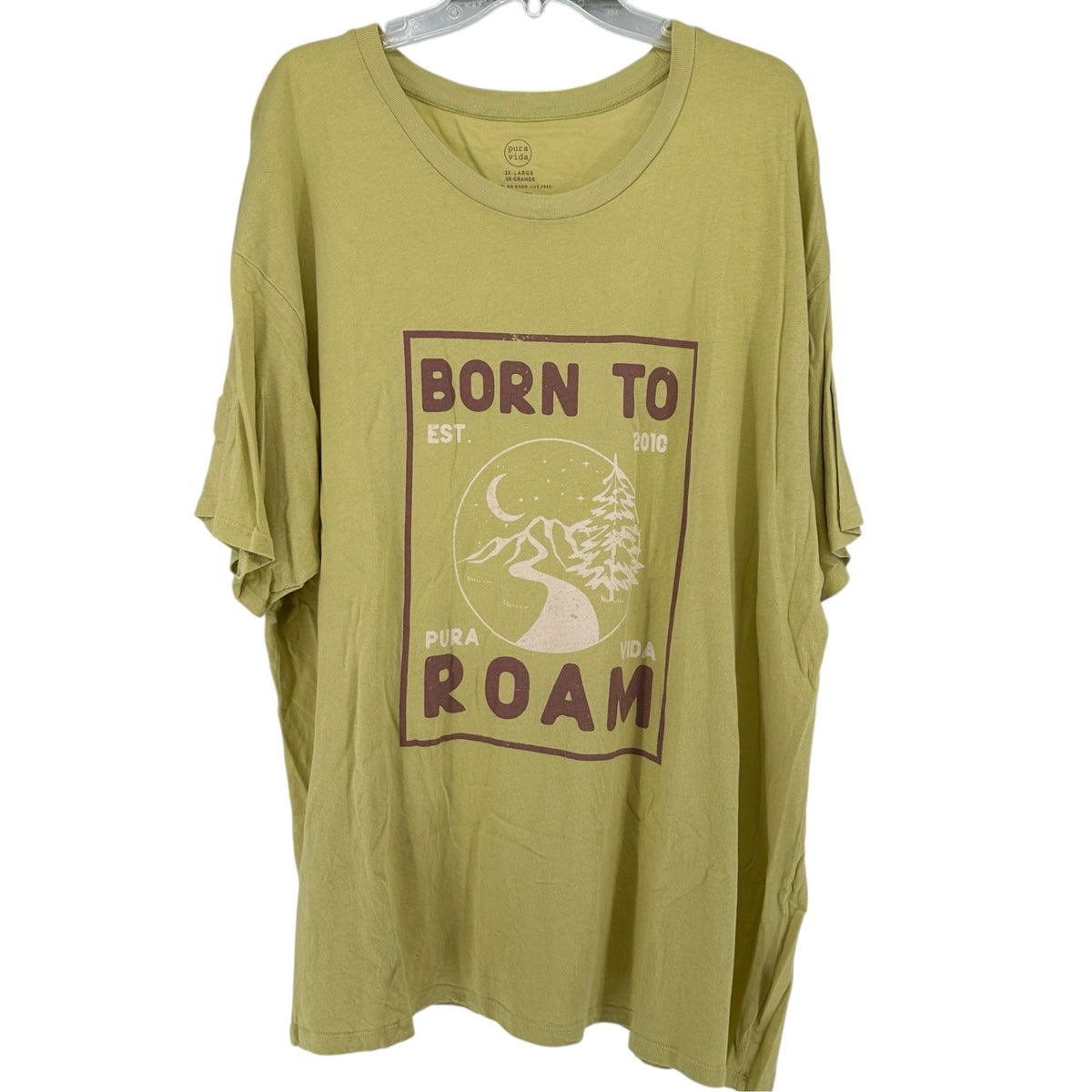 Born To Roam Graphic T Shirt Pura Vida Olive Green 3XL Cotton Casual Unisex