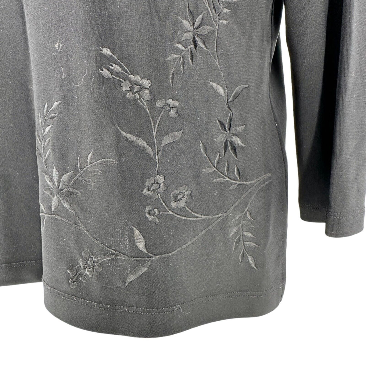 Liz Claiborne Collection Top Women's Medium Black with Black Floral Embroidery
