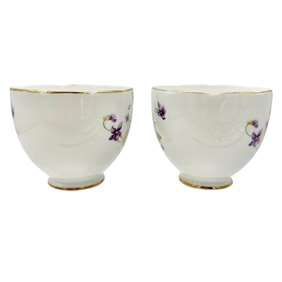 Duchess Bone China Tea Set 2 Teacups 5 Square and 4 Round Saucers 1 Bowl Purple