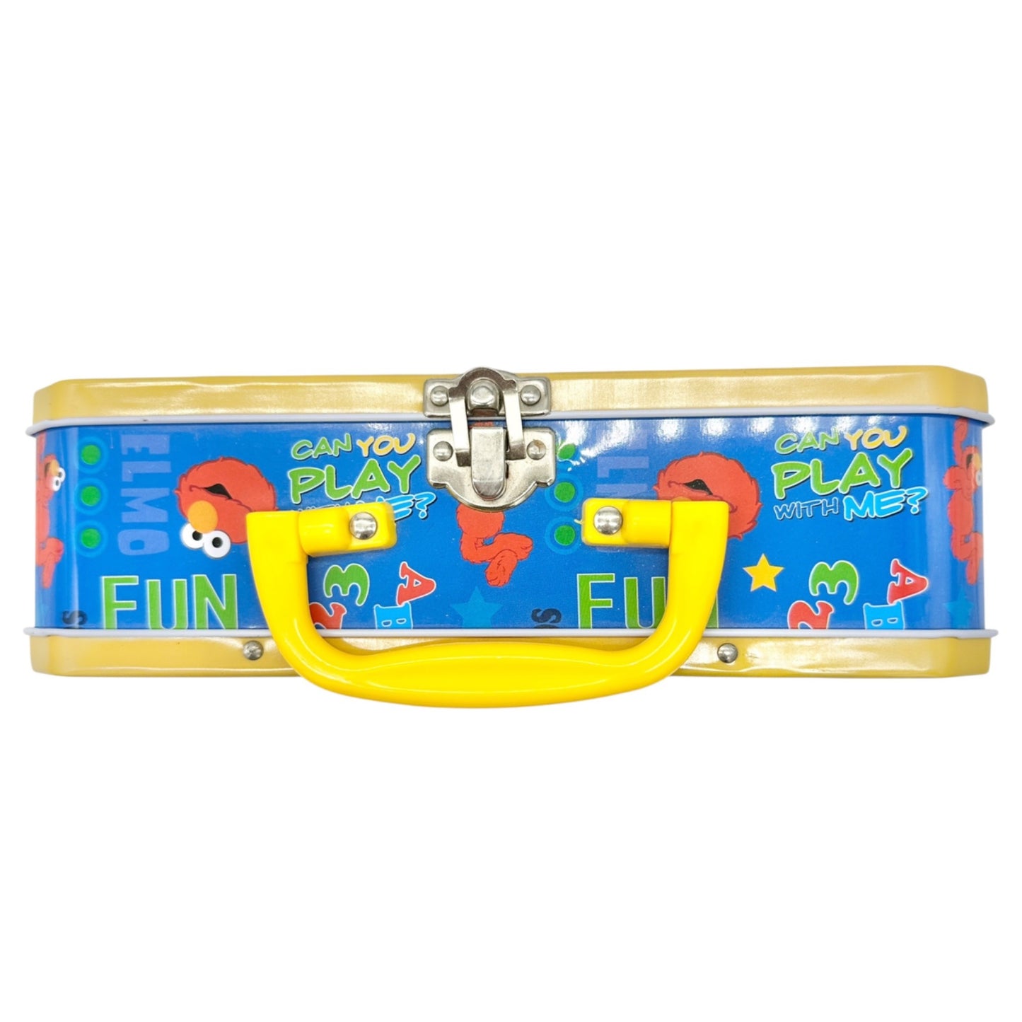Sesame Street Elmo Metal Lunch Box Fun Colors Blue Red Yellow Kid Collectible