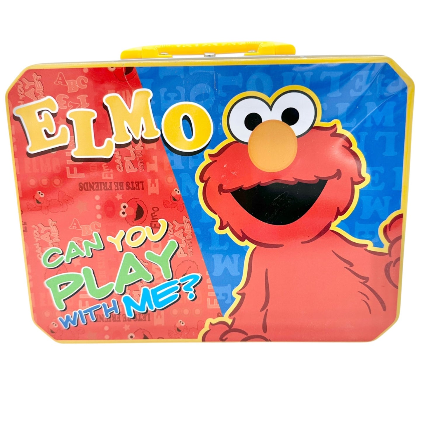 Sesame Street Elmo Metal Lunch Box Fun Colors Blue Red Yellow Kid Collectible