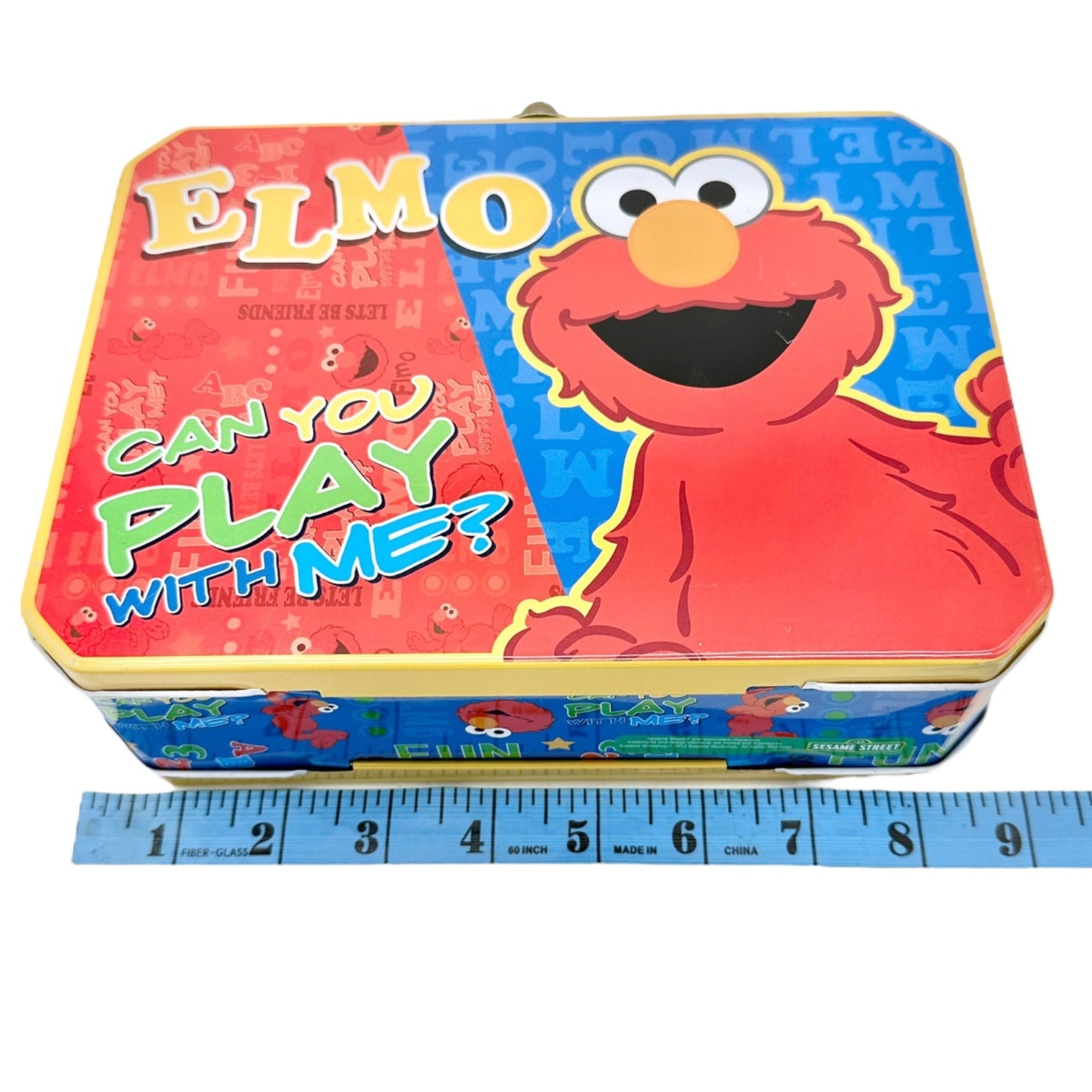 Sesame Street Elmo Metal Lunch Box Fun Colors Blue Red Yellow Kid Collectible