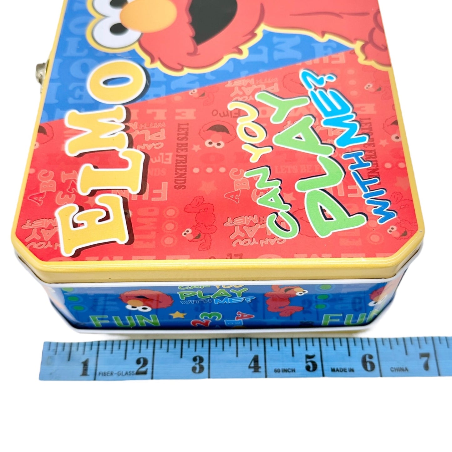 Sesame Street Elmo Metal Lunch Box Fun Colors Blue Red Yellow Kid Collectible