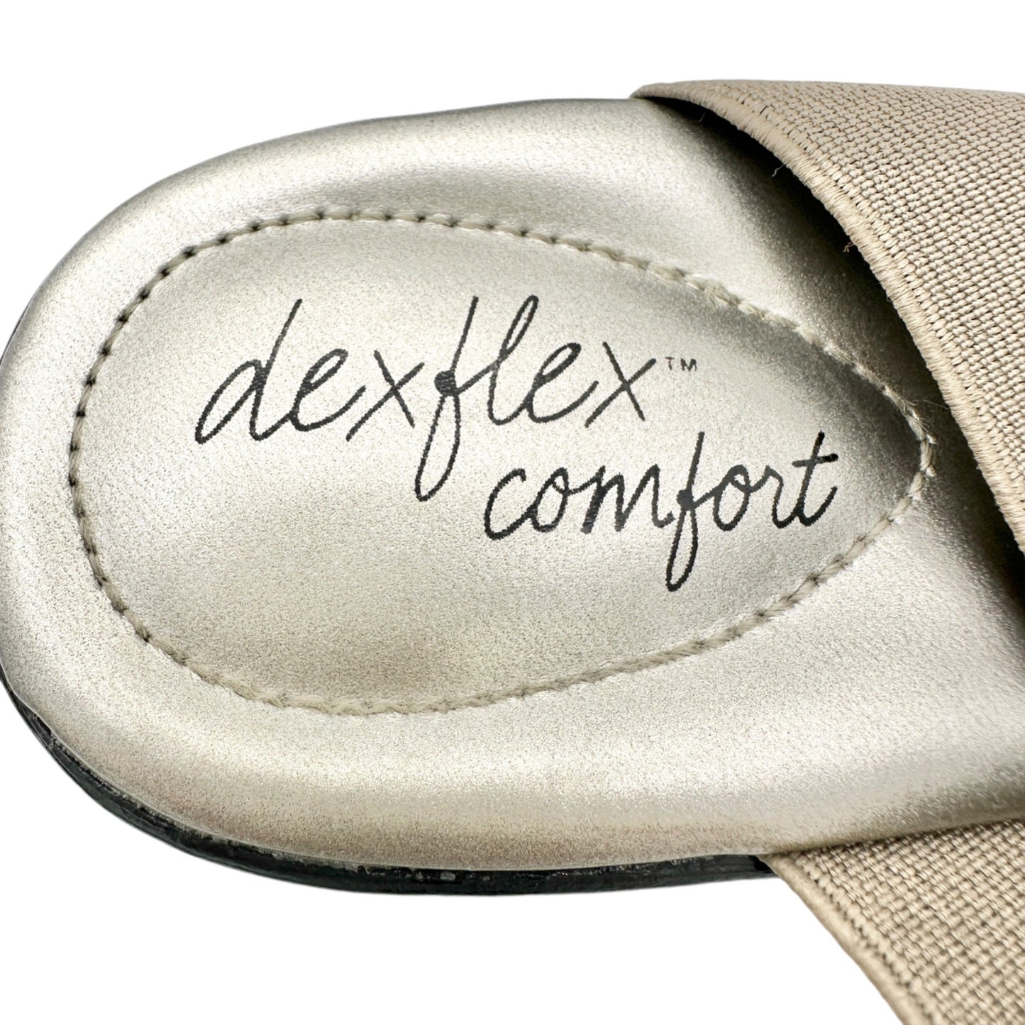 Dexflex Comfort Sandals Size 9 Taupe 2.5 inch Black Wedge Heels Studded Slip On