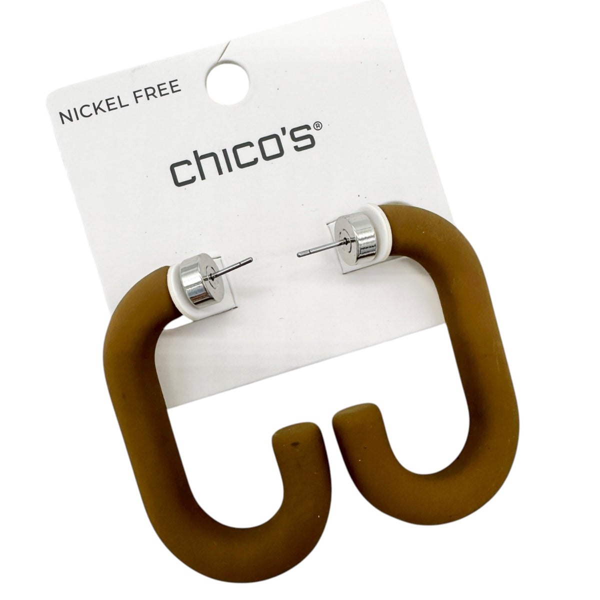 Chicos Link Collection Hoop Brown Nickel-Free Earrings Lightweight NEW
