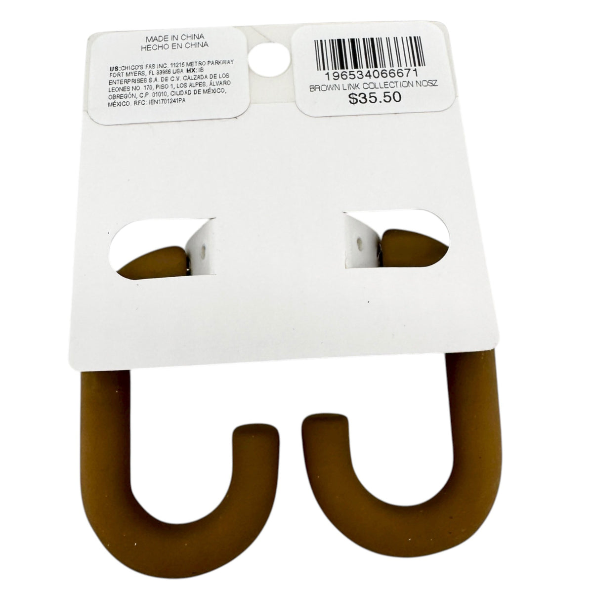 Chicos Link Collection Hoop Brown Nickel-Free Earrings Lightweight NEW