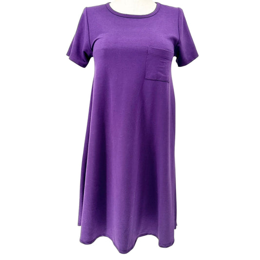 LuLaRoe Carly Dress Womens M Purple Short Sleeve Relaxed Fit With Pocket Comfy
