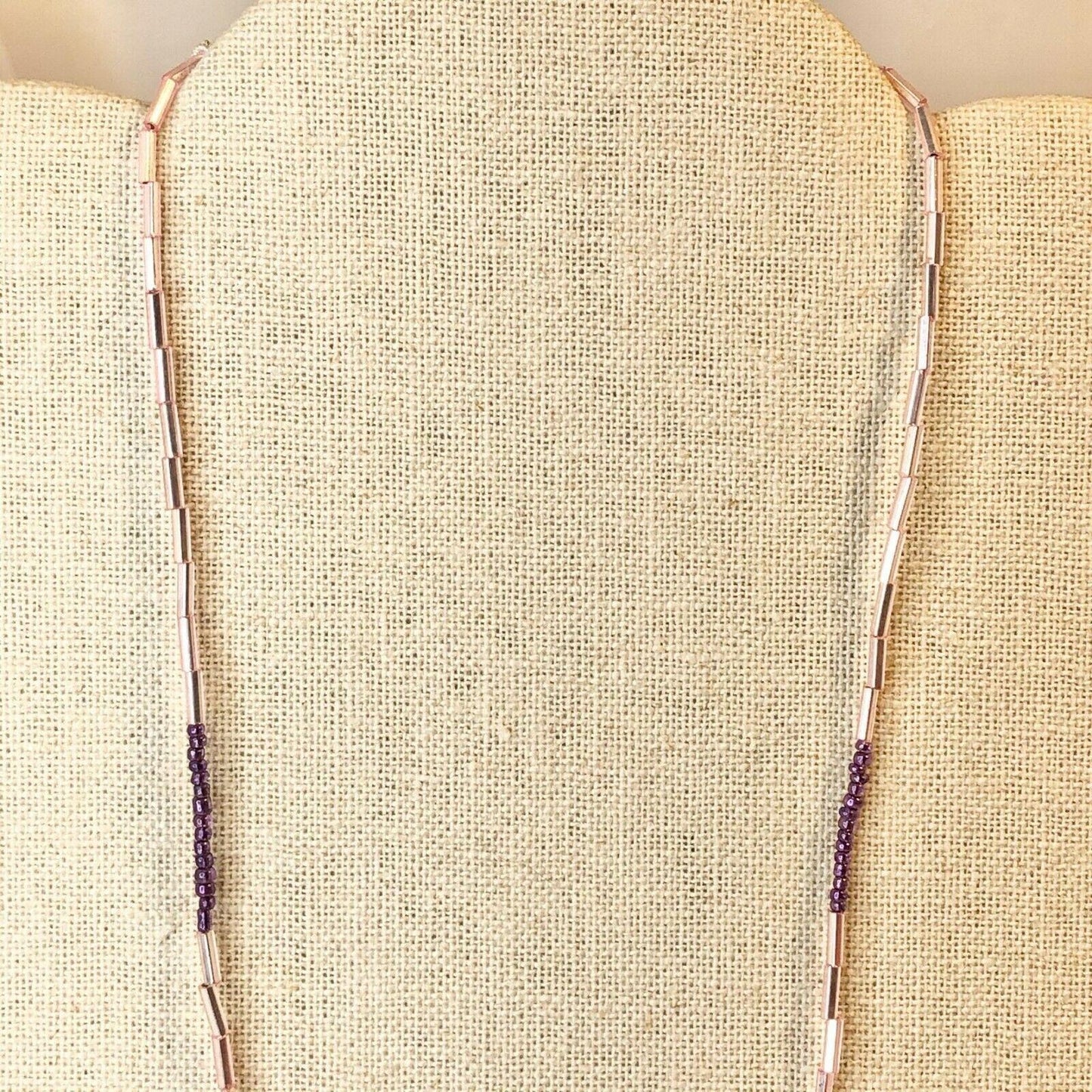 Handcrafted Beaded Necklace Purple Hues Square Beads Beautiful Jewelry NEW