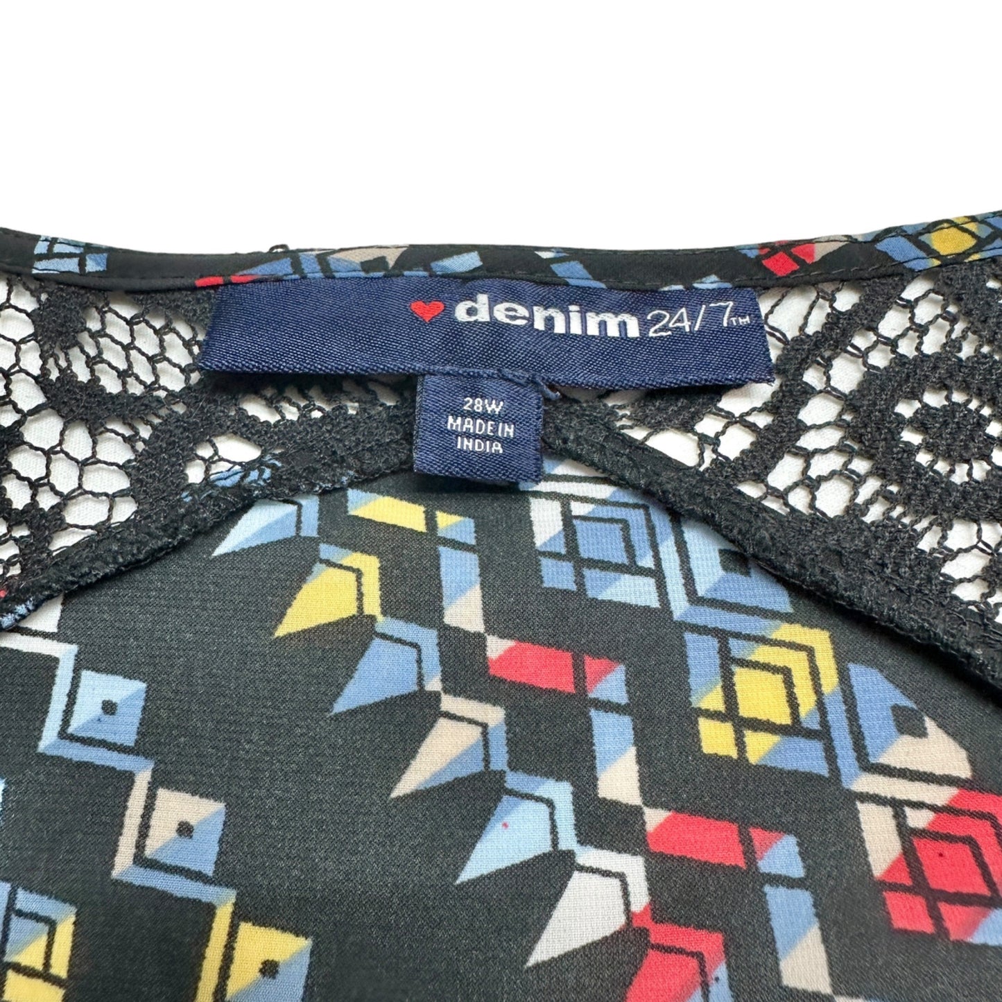Denim 24/7 2pc Maxi Dress Womens 28W Black with Multicolor Geometric Pattern
