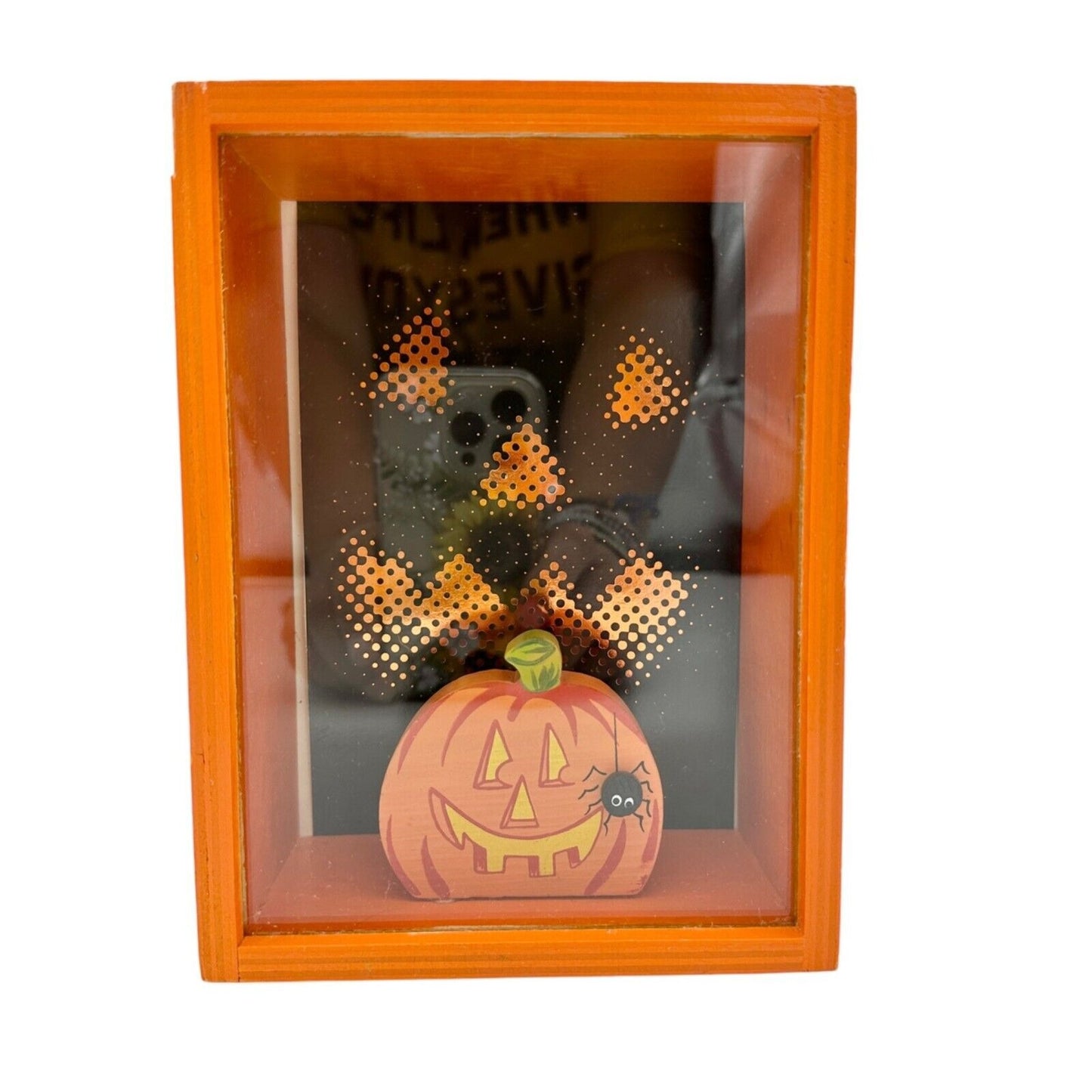 Halloween Handmade Shadow Box 7.5 x 5.5 x 3 in Orange Black Pumpkin
