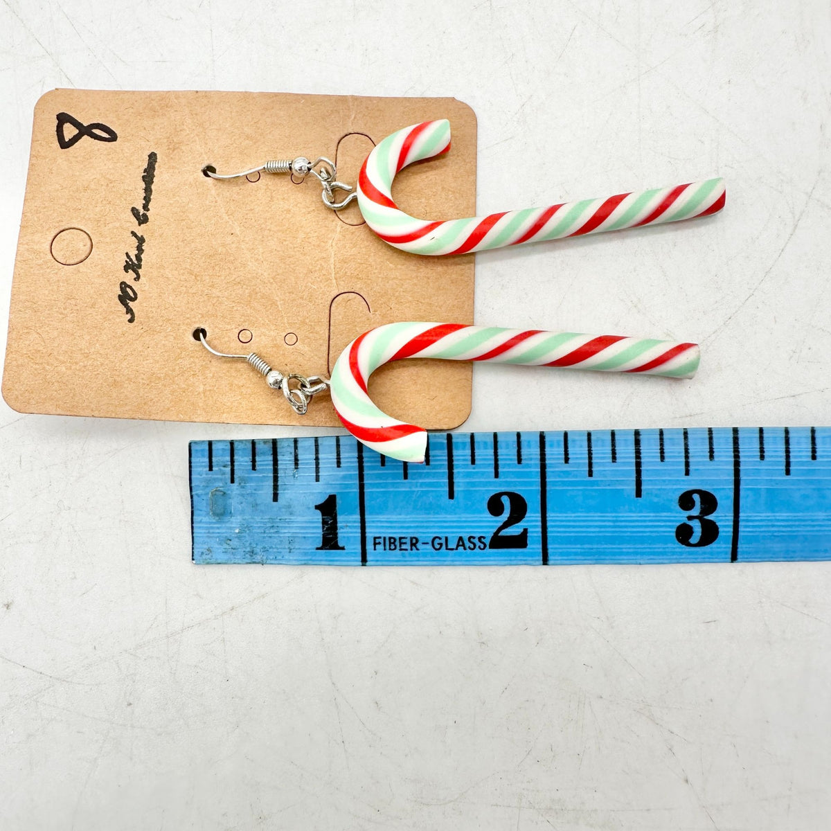 Earrings Pierced Candy Canes 3 inch Drop Red White Green NIP