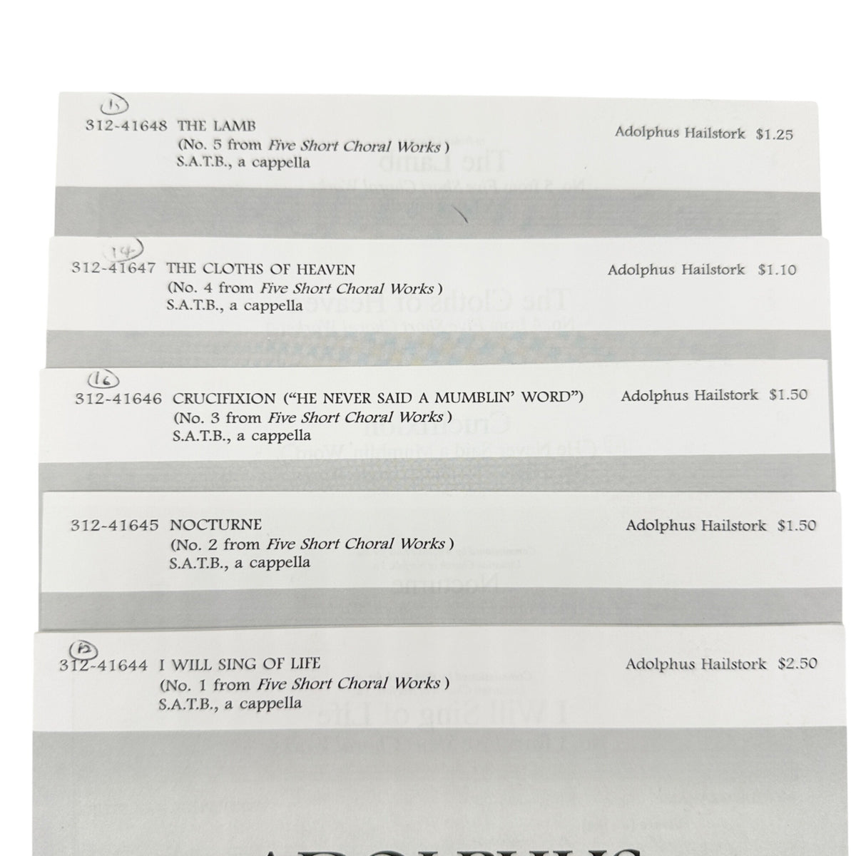 Adolphus Hailstork Five Short Choral Works SATB A Cappella Sheet Music Bundle
