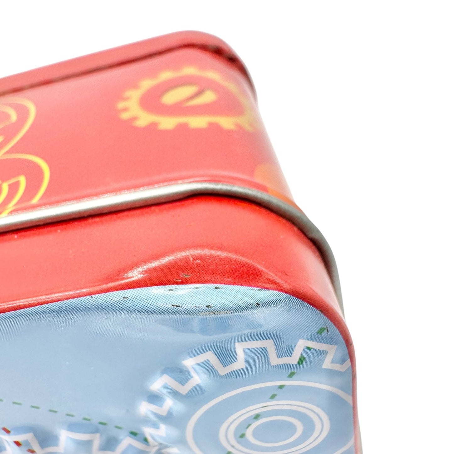 Mickey Mouse Metal Lunch Box Red Blue Yellow Plastic Handle 8x6x3 Scooter Disney