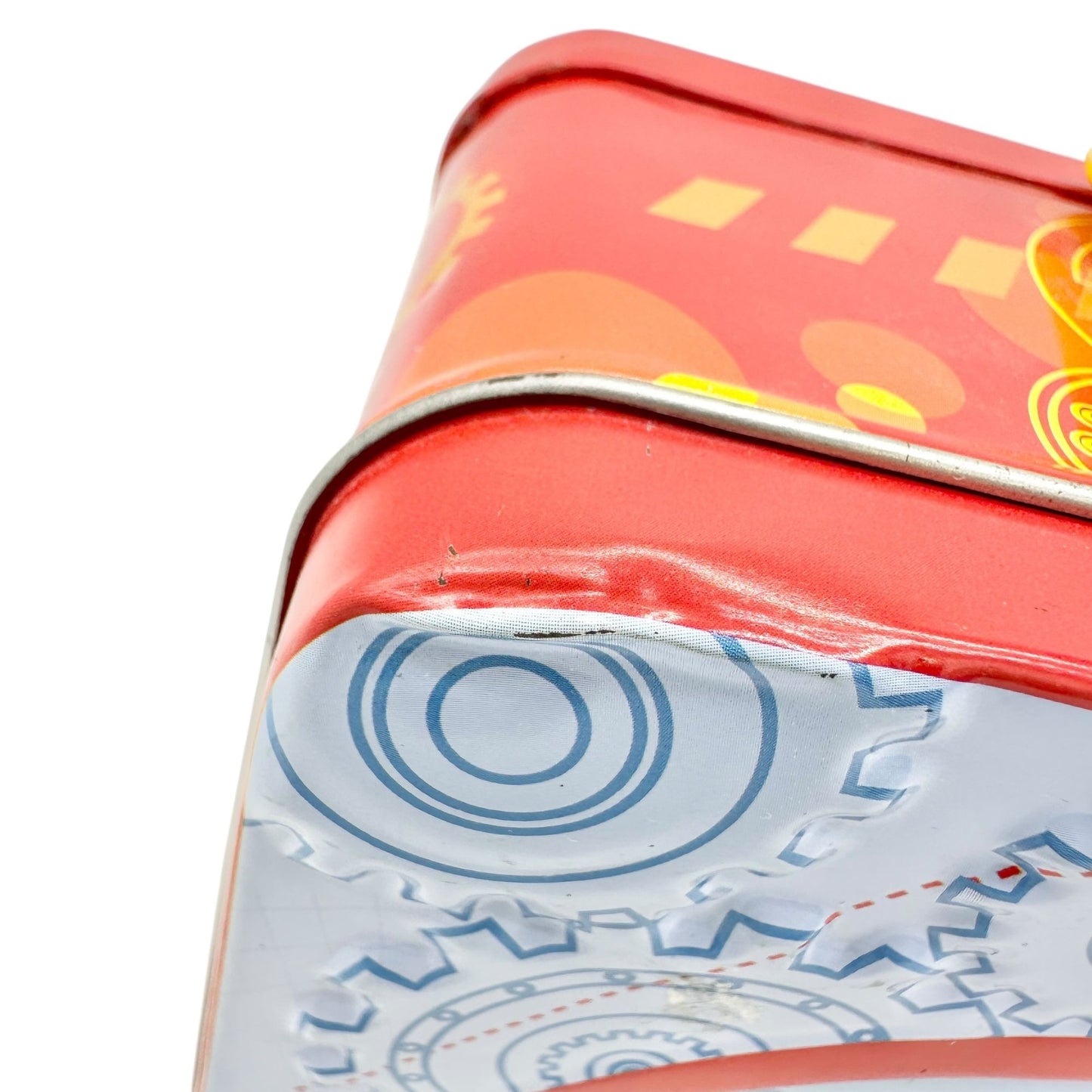 Mickey Mouse Metal Lunch Box Red Blue Yellow Plastic Handle 8x6x3 Scooter Disney