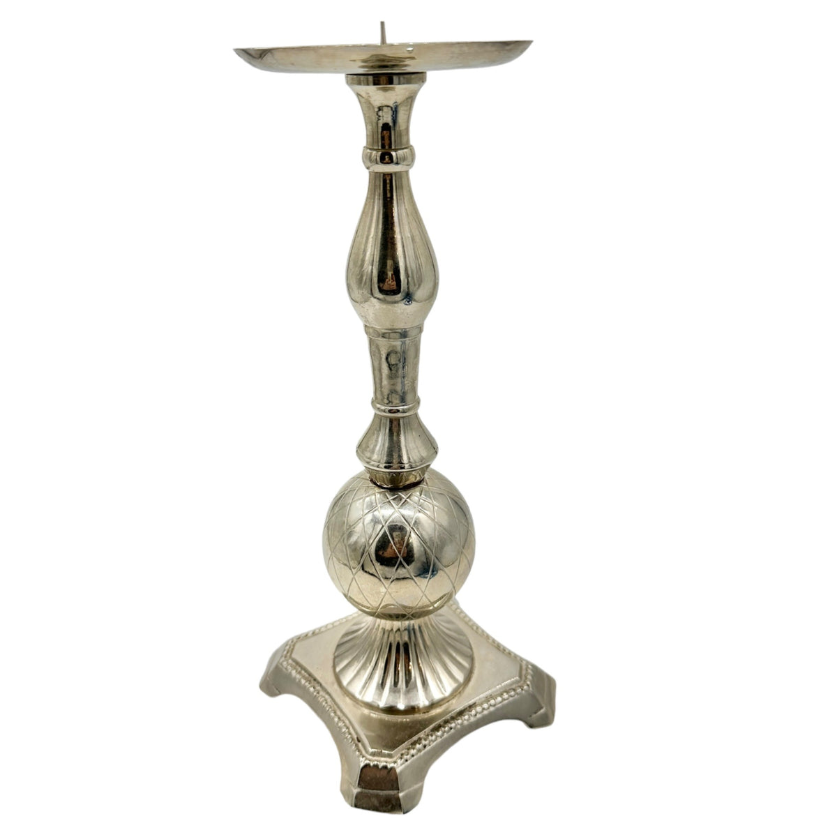 Elegant Silver Plated Candle Holder With Ornate Detailing And Fluted Base