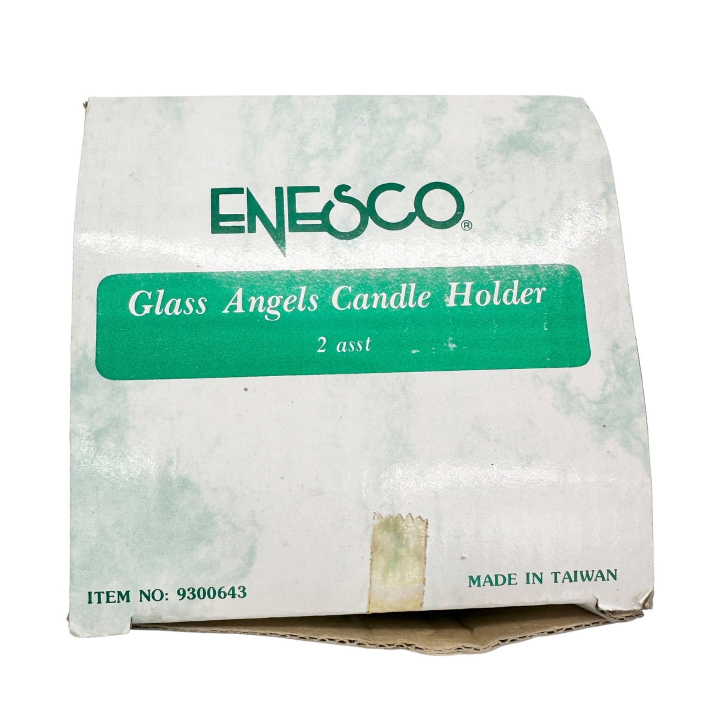 Enesco Glass Angels Candle Holder Frosted Votive 3 sided 4 x 4 x 4 in Box