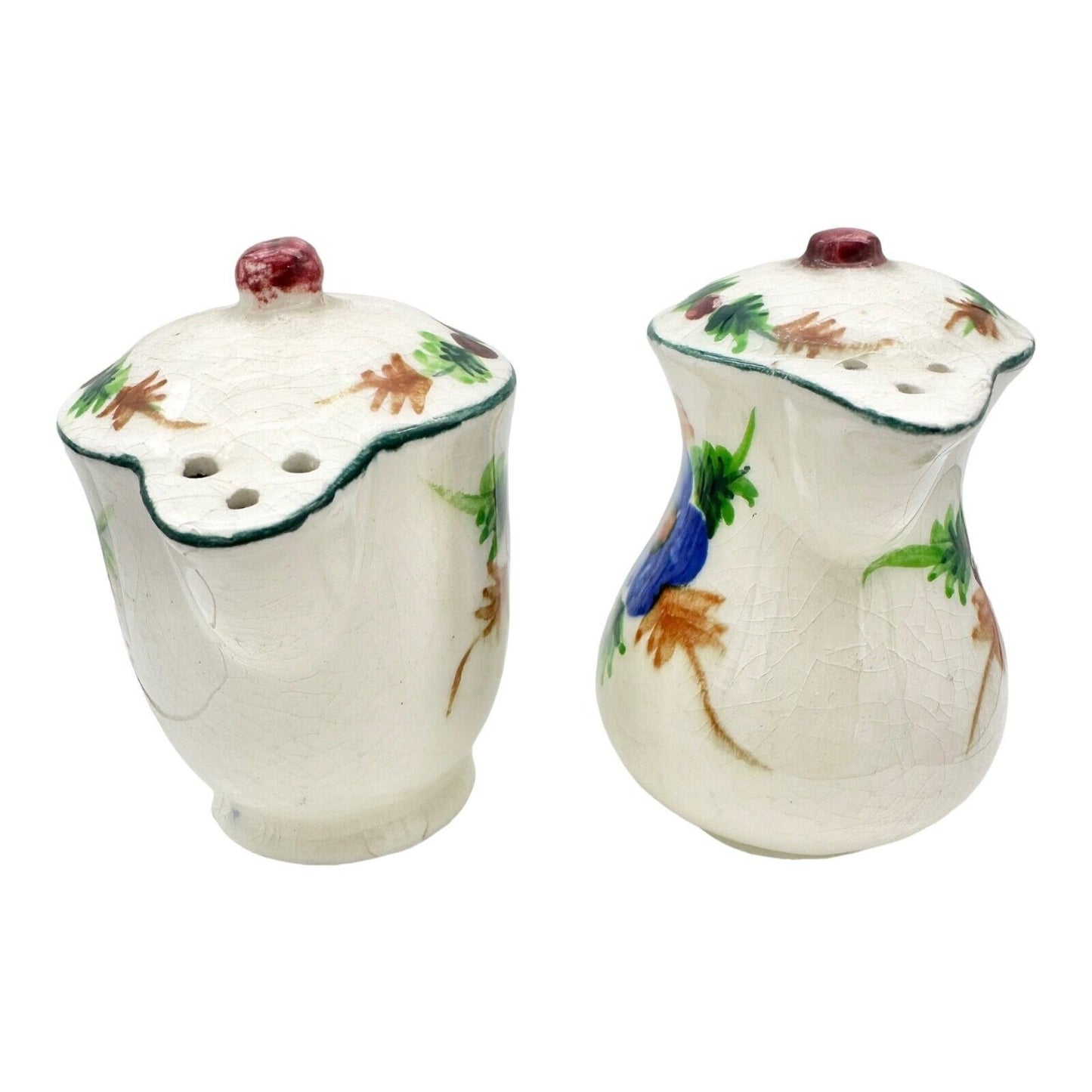 Vintage Salt & Pepper Glazed Ceramic Floral Pitchers Vintage Japan Cork Plugs