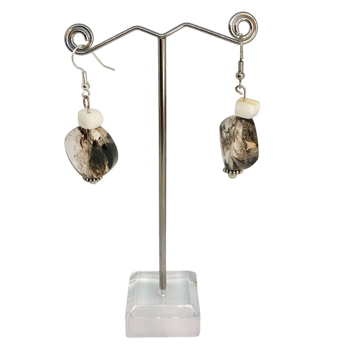Handcrafted Dangle Earrings Unique Marble-Effect Glass Lightweight & Stylish