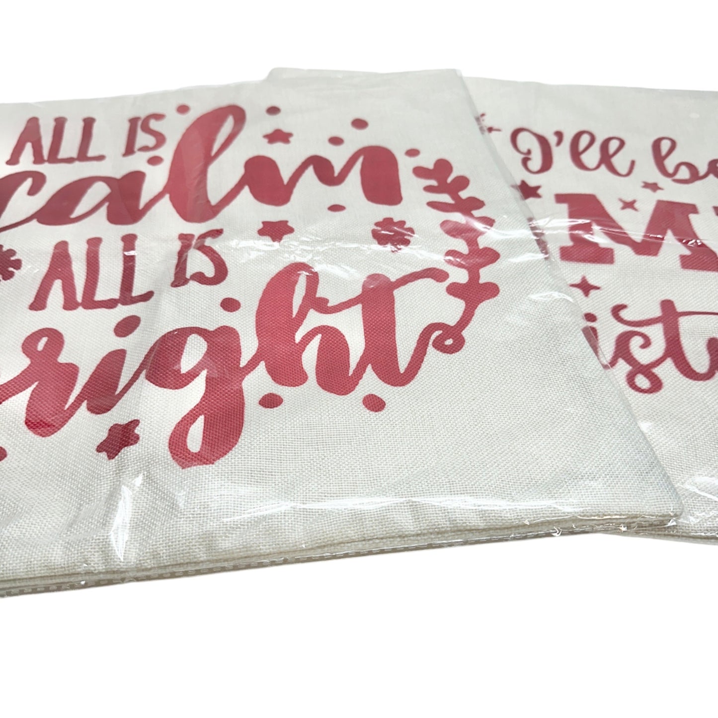 Christmas Pillow Covers 2 I'll Be Home & All Is Calm Printed 18x18 Cotton Linen