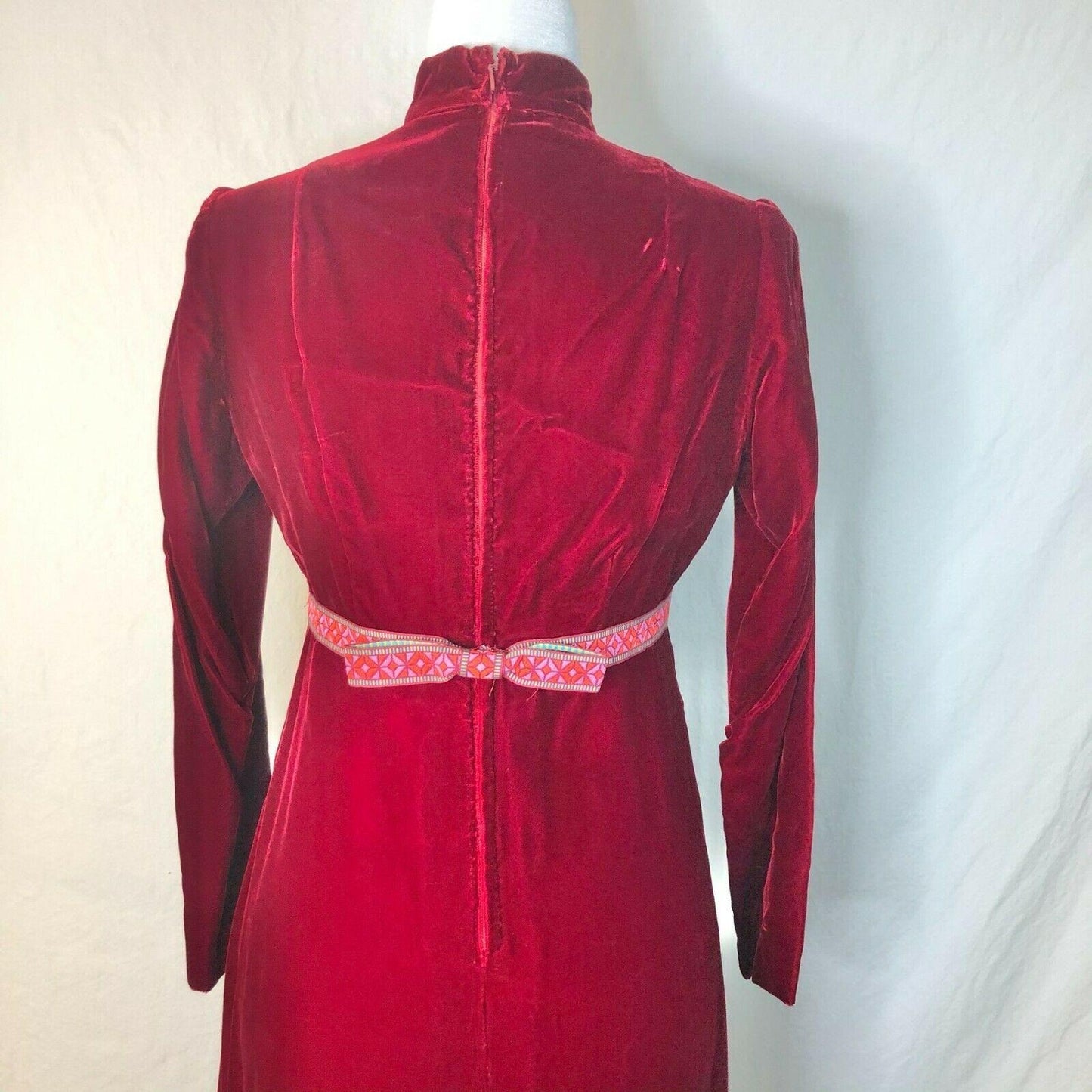 Vintage Long Velvet LS Maroon Empire Waist Dress Handmade Modest