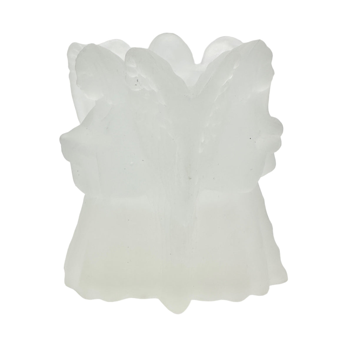 Enesco Glass Angels Candle Holder Frosted Votive 3 sided 4 x 4 x 4 in Box