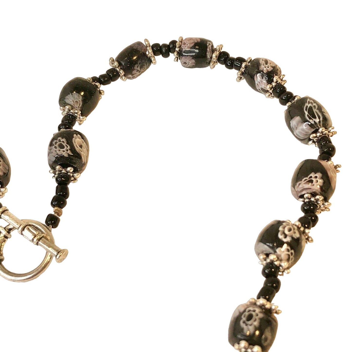 Handcrafted Beaded Necklace Black Floral Beads Elegant Simple Beauty Jewelry NEW