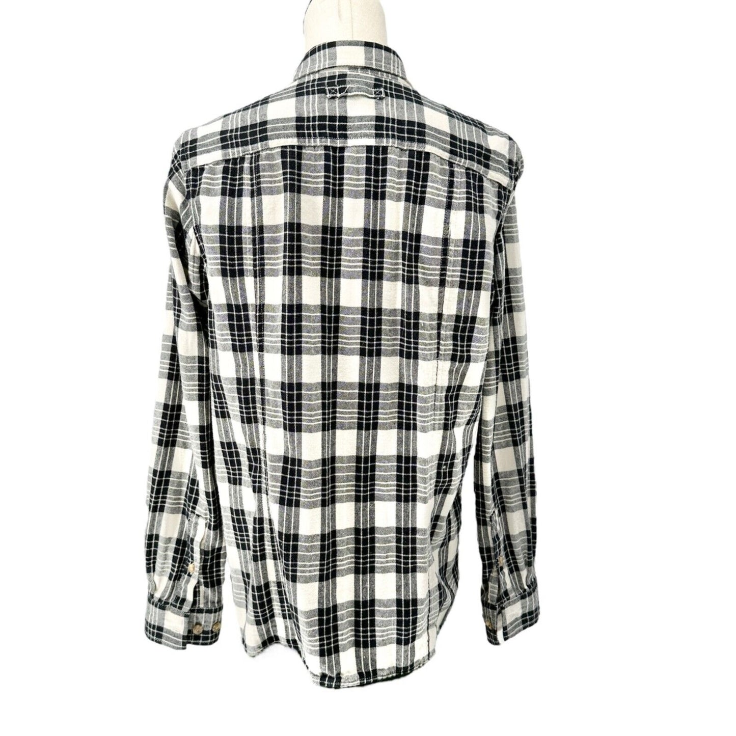 Duluth Trading Co Women's M Flannel Shirt Black White Long Sleeve Button Up