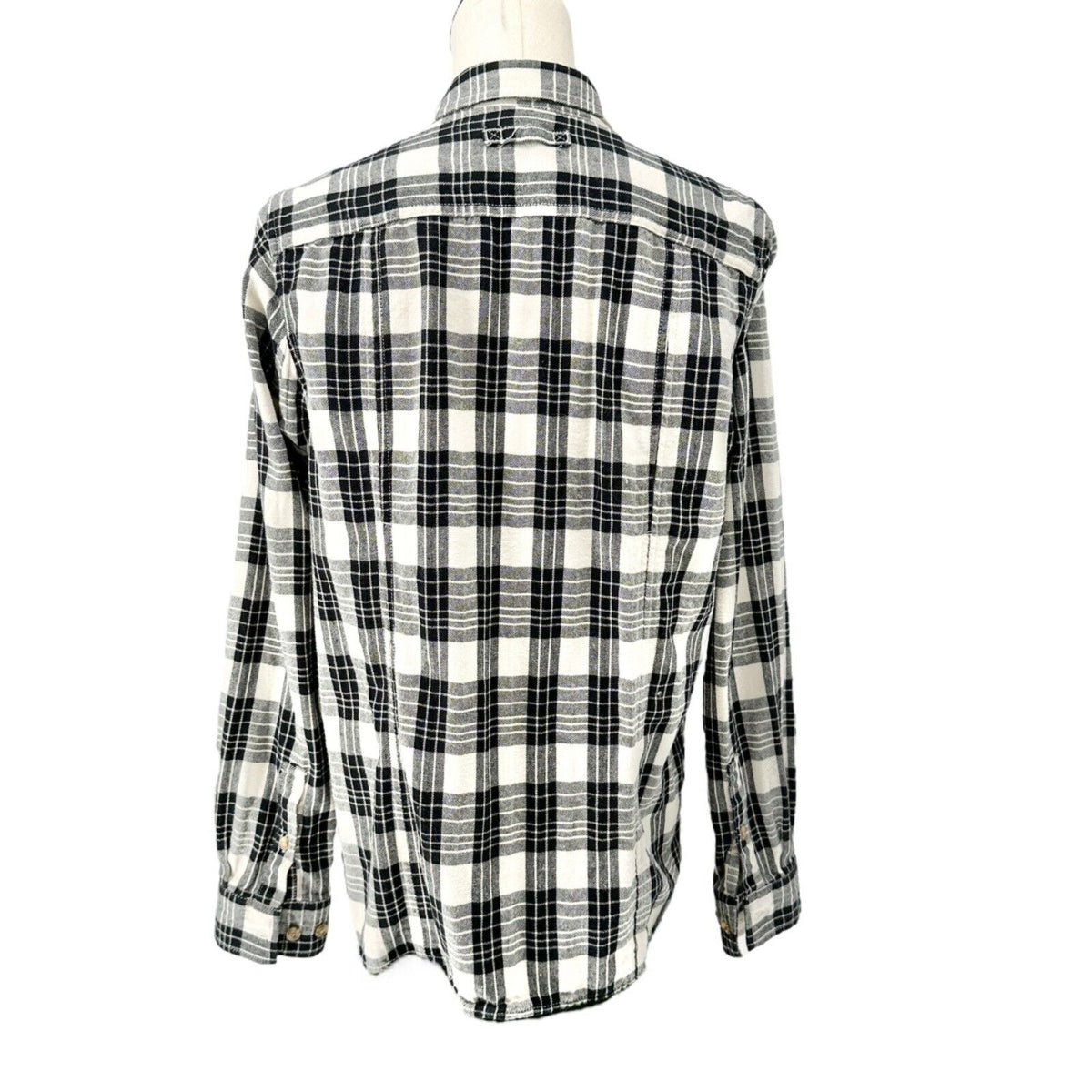 Duluth Trading Co Women's M Flannel Shirt Black White Long Sleeve Button Up