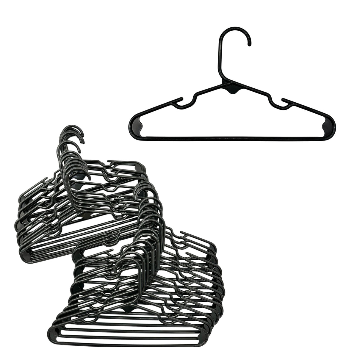 Childrens Hangers Pack Of 30 Black Plastic Lightweight Durable Strap Notches