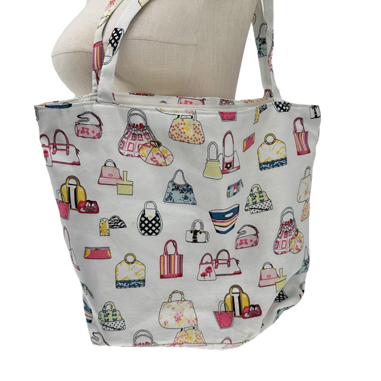 Handbag Print Canvas Tote Bag With Dual Straps and Spacious Interior 14x14x6